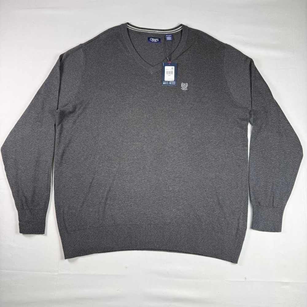 Chaps Ralph Lauren Cotton V-Neck Sweater Mens 2XLT Charcoal Heather Grey NWT